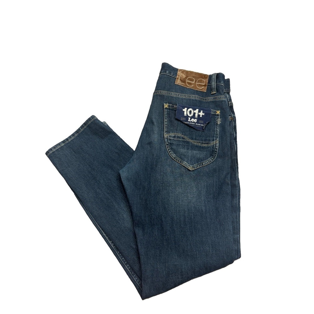 Lee 101+ Straight Leg Mid Rise Jeans Men's 32x31 Leather Patch Premium Whiskers